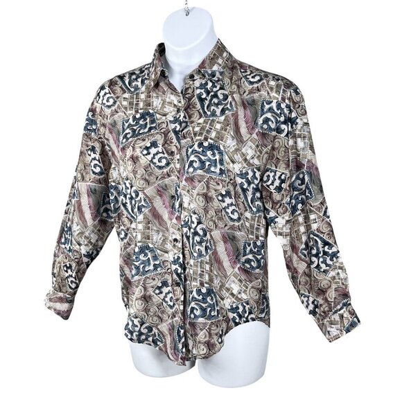 Jonathan Martin Womens S 100% Silk Button Up Blouse Abstract Print Southwestern - Picture 5 of 15
